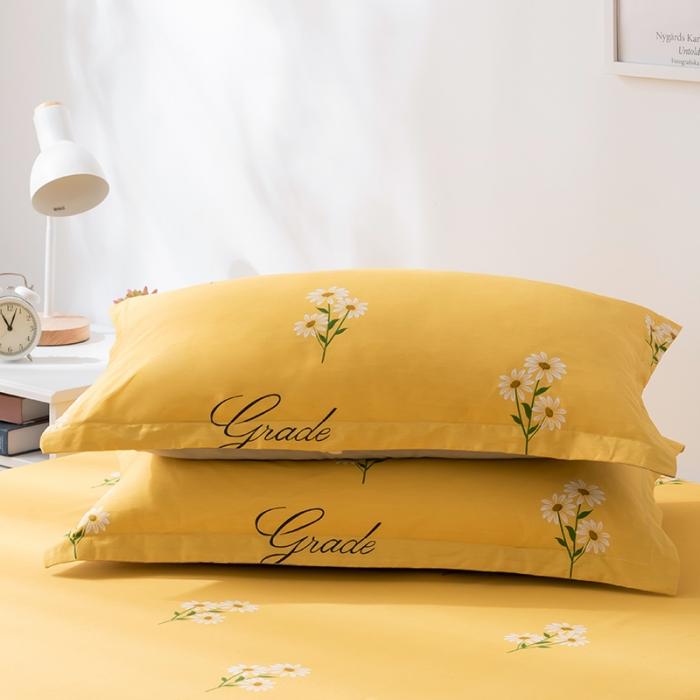 91家纺网 家纺一手货源 找家纺 芃成 2020新款12868全棉单枕套一只 花香清新-黄