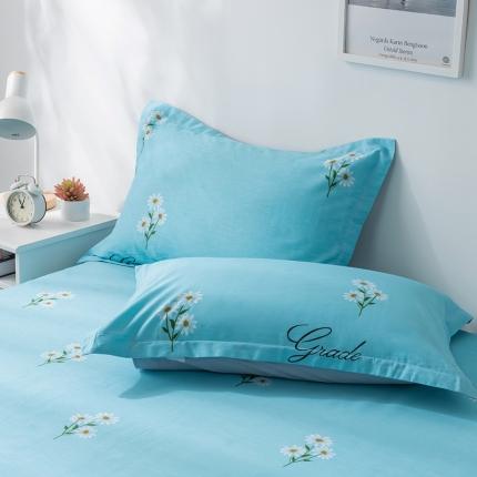 芃成 2020新款12868全棉单枕套一只 花香清新-蓝