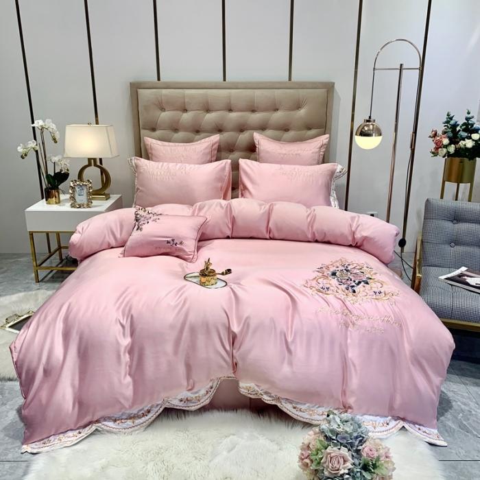 91家纺网 家纺一手货源 找家纺 安妮 2020新款双面水洗真丝贡缎四件套 玉粉