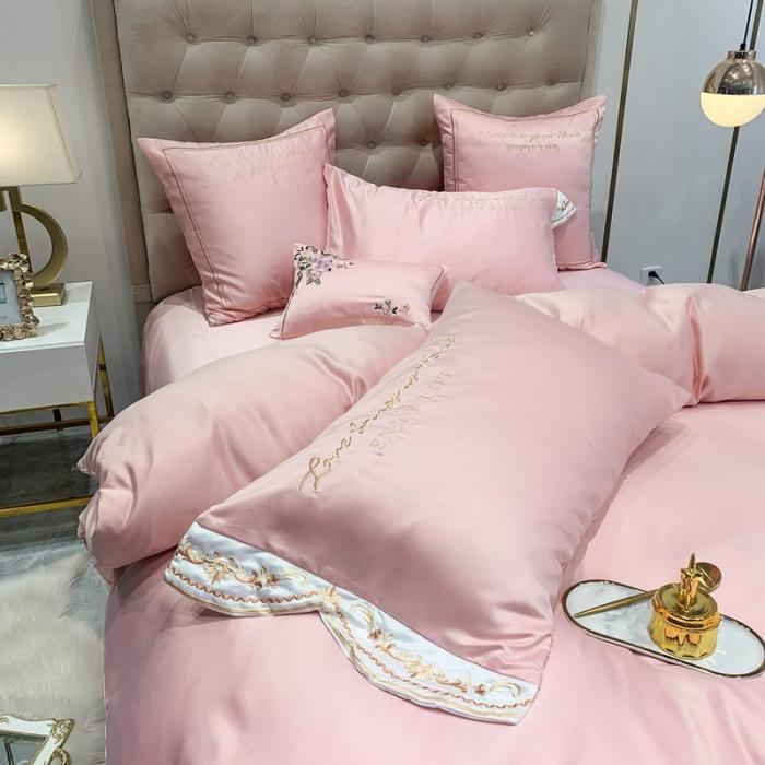 91家纺网 家纺一手货源 找家纺 安妮 2020新款双面水洗真丝贡缎四件套 玉粉