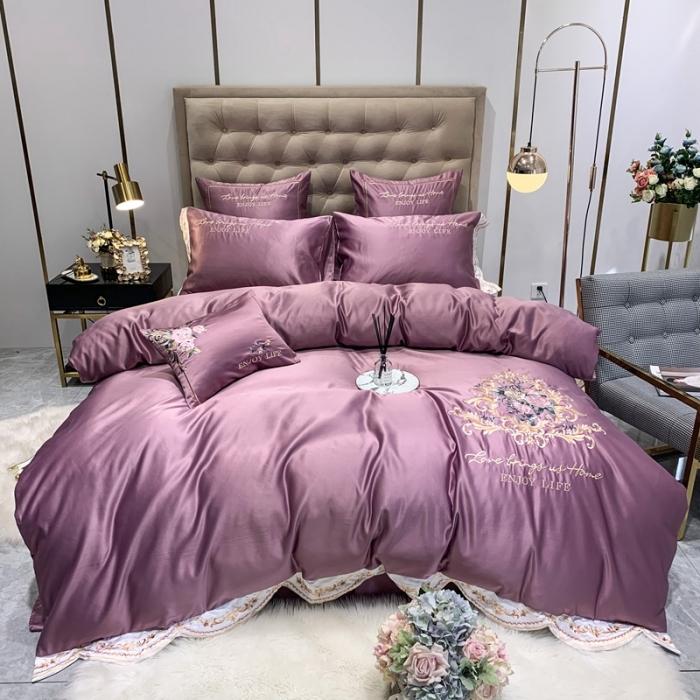 91家纺网 家纺一手货源 找家纺 安妮 2020新款双面水洗真丝贡缎四件套 紫色