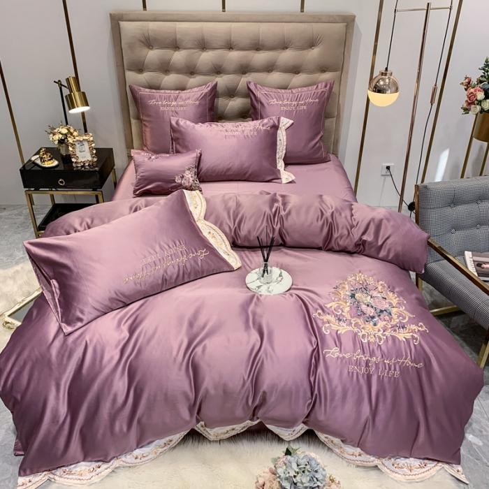 91家纺网 家纺一手货源 找家纺 安妮 2020新款双面水洗真丝贡缎四件套 紫色