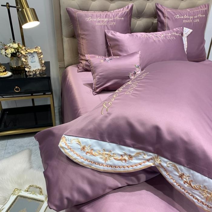 91家纺网 家纺一手货源 找家纺 安妮 2020新款双面水洗真丝贡缎四件套 紫色