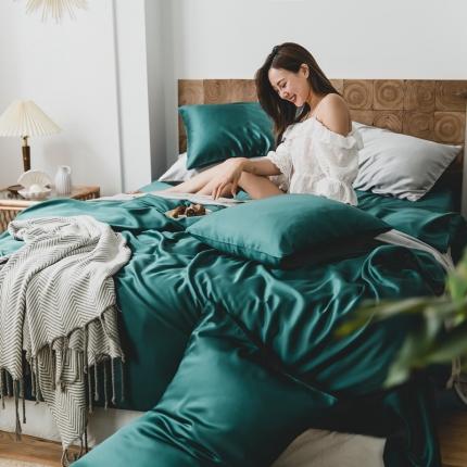 91家纺网 家纺一手货源 找家纺 2020春夏纯色天丝四件套 绿色森林