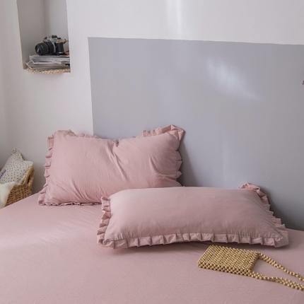 91家纺网 家纺一手货源 找家纺 轻奢坊 2023日系褶皱短花边单品枕套48*74cm 浅藕粉一对
