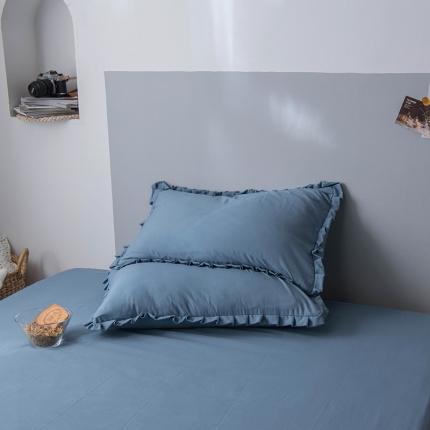 91家纺网 家纺一手货源 找家纺 轻奢坊 2023日系褶皱短花边单品枕套48*74cm 深湖蓝一对