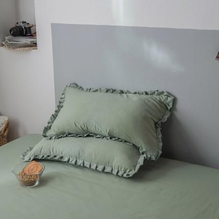 91家纺网 家纺一手货源 找家纺 轻奢坊 2023日系褶皱短花边单品枕套48*74cm 月白绿一只