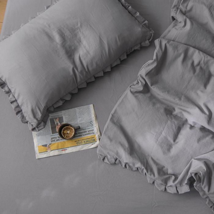 91家纺网 家纺一手货源 找家纺 轻奢坊 2023日系褶皱短花边单品枕套48*74cm 浅莲灰一只