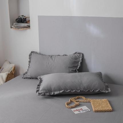 轻奢坊 2023日系褶皱短花边单品枕套48*74cm 浅莲灰一对