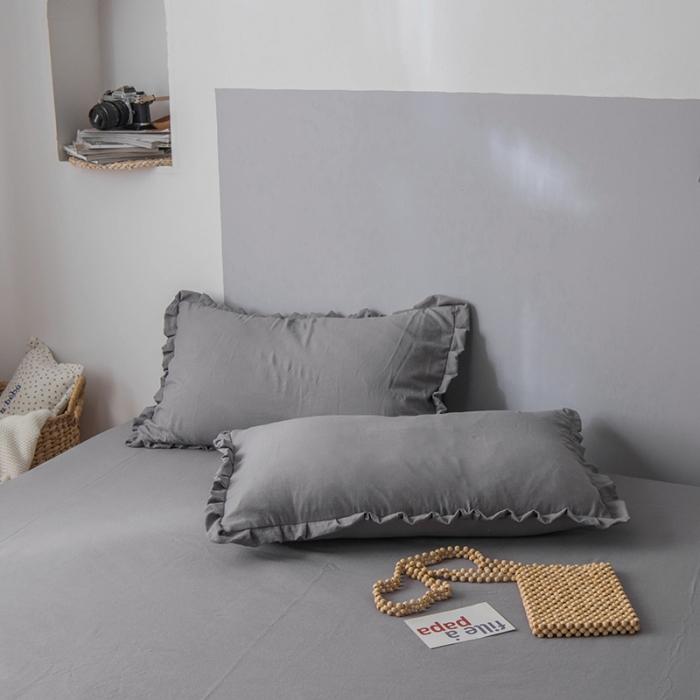 91家纺网 家纺一手货源 找家纺 轻奢坊 2023日系褶皱短花边单品枕套48*74cm 浅莲灰一对