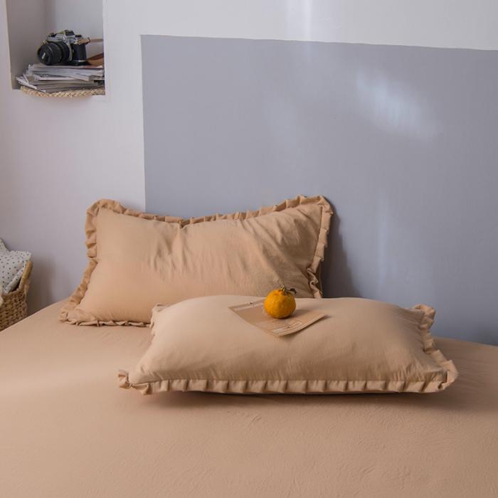 91家纺网 家纺一手货源 找家纺 轻奢坊 2023日系褶皱短花边单品枕套48*74cm 浅米咖一只