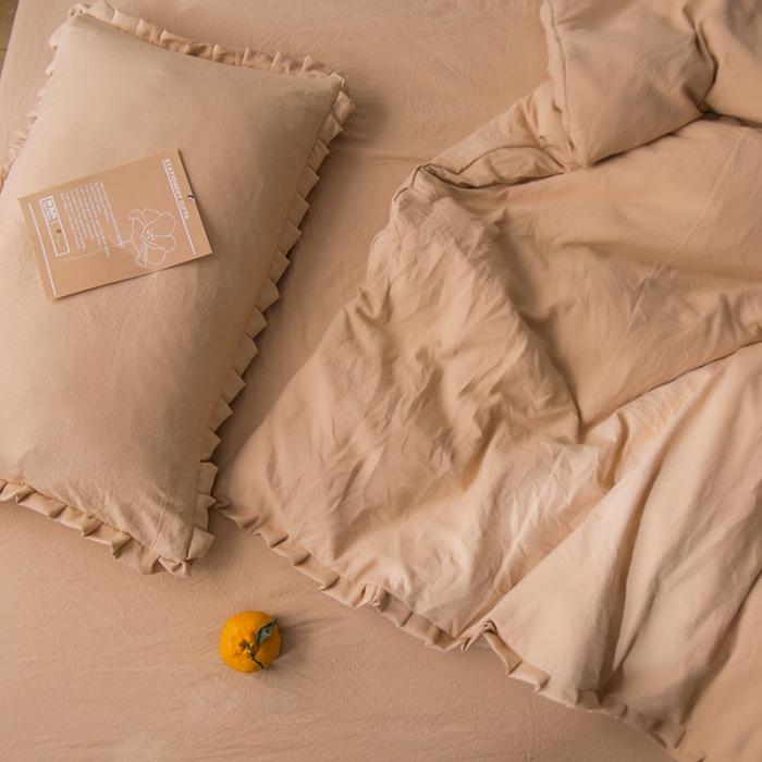 91家纺网 家纺一手货源 找家纺 轻奢坊 2023日系褶皱短花边单品枕套48*74cm 浅米咖一只