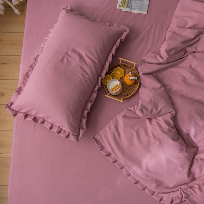 91家纺网 家纺一手货源 找家纺 轻奢坊 2023日系褶皱短花边单品枕套48*74cm 胭脂红一只