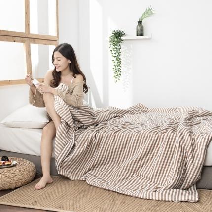 91家纺网 家纺一手货源 找家纺 佑泽 2025爆款简约条格系列水洗棉夏被 咖条纹