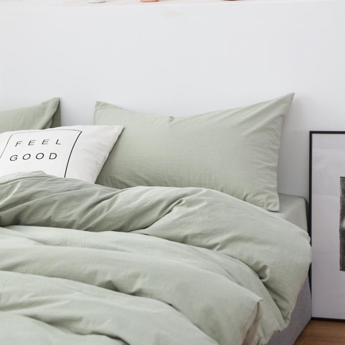 91家纺网 家纺一手货源 找家纺 久典家纺 2019色织水洗棉基础款系列汇总四件套床单款草绿