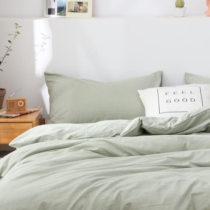 91家纺网 家纺一手货源 找家纺 久典家纺 2019色织水洗棉基础款系列汇总四件套床单款草绿