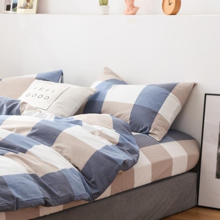 91家纺网 家纺一手货源 找家纺 久典家纺2019色织水洗棉基础款系列汇总四件套床单款蓝白大格