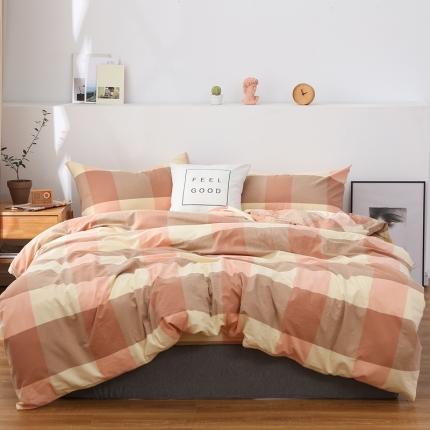 91家纺网 家纺一手货源 找家纺 久典家纺 2019色织水洗棉基础款系列汇总四件套床单款粉大格