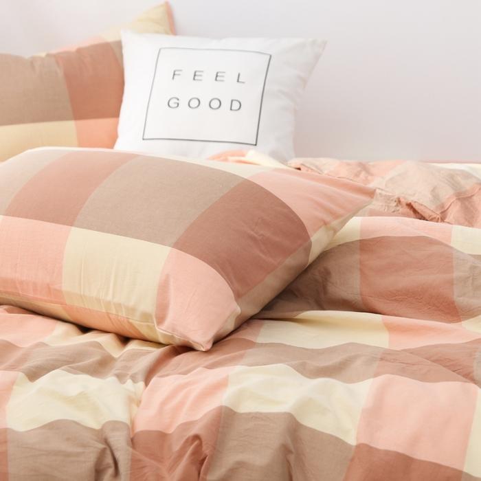 91家纺网 家纺一手货源 找家纺 久典家纺 2019色织水洗棉基础款系列汇总四件套床单款粉大格