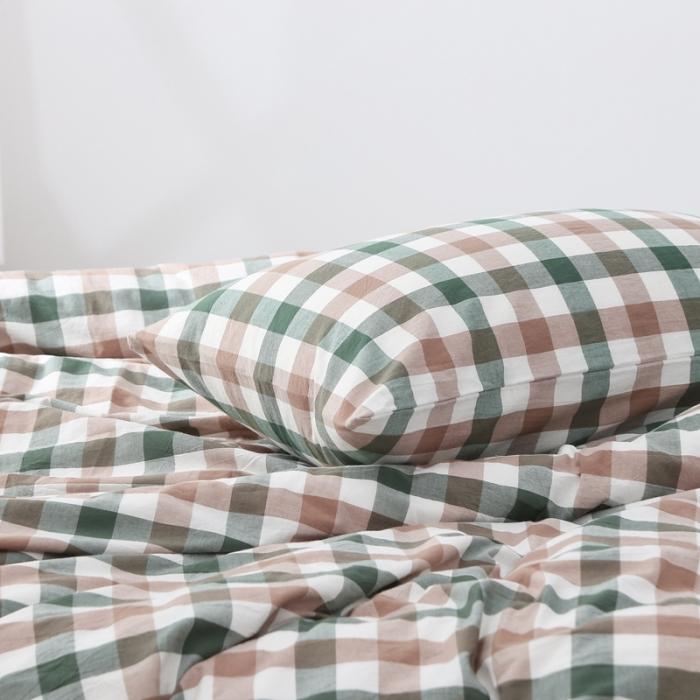 91家纺网 家纺一手货源 找家纺 久典家纺 2019色织水洗棉基础款系列汇总四件套床单款中格绿