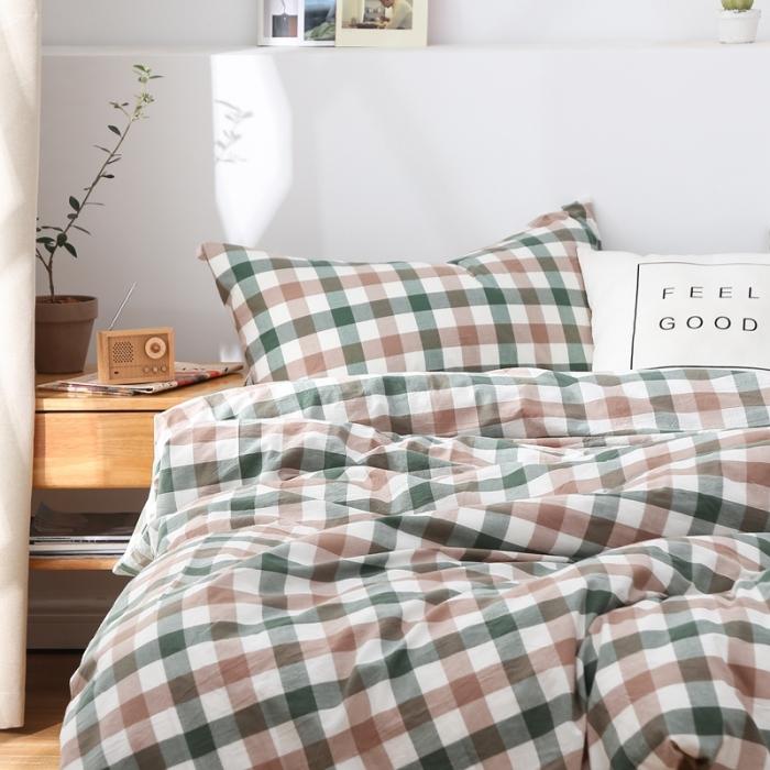 91家纺网 家纺一手货源 找家纺 久典家纺 2019色织水洗棉基础款系列汇总四件套床单款中格绿