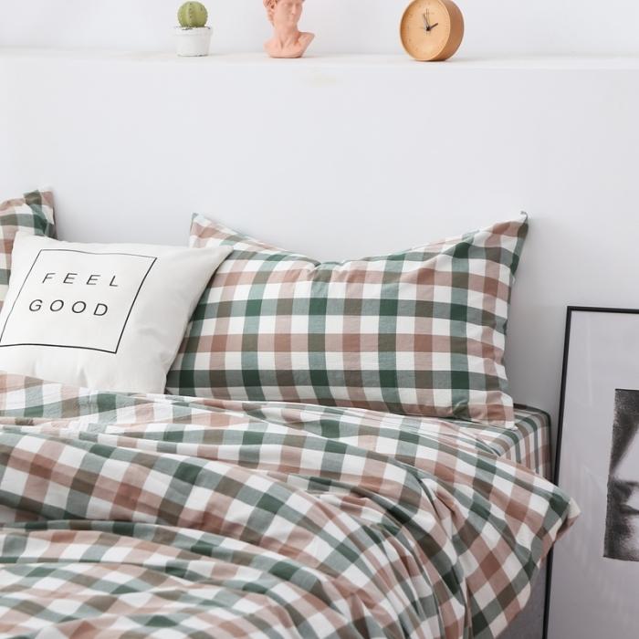 91家纺网 家纺一手货源 找家纺 久典家纺 2019色织水洗棉基础款系列汇总四件套床单款中格绿