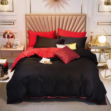 91家纺网 家纺一手货源 找家纺 （总）恩和 2020新款60支长绒棉纯色双拼轻奢款四件套