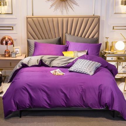 91家纺网 家纺一手货源 找家纺 （总）恩和 2020新款60支长绒棉纯色双拼轻奢款四件套