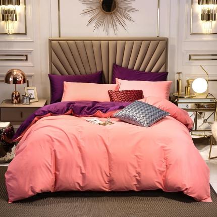 91家纺网 家纺一手货源 找家纺 （总）恩和 2020新款60支长绒棉纯色双拼轻奢款四件套