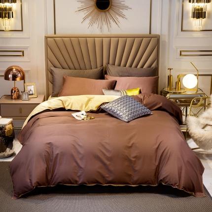 （总）恩和 2020新款60支长绒棉纯色双拼轻奢款四件套