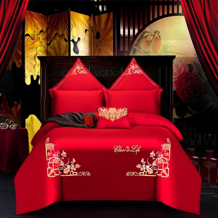 91家纺网 家纺一手货源 找家纺 绣女坊 2023新款婚庆四件套多件套 花落谁家