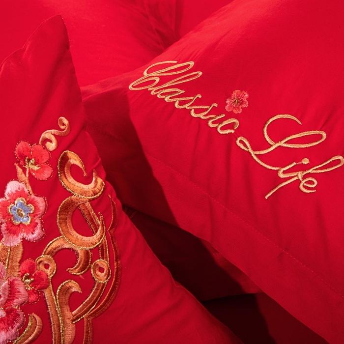 91家纺网 家纺一手货源 找家纺 绣女坊 2023新款婚庆四件套多件套 花落谁家