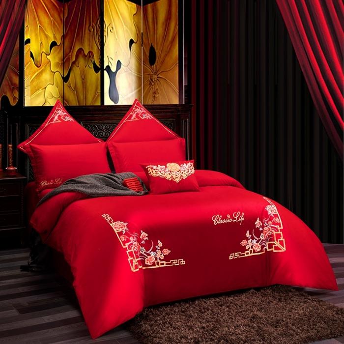 91家纺网 家纺一手货源 找家纺 绣女坊 2023新款婚庆四件套多件套 花落谁家