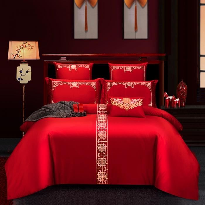 91家纺网 家纺一手货源 找家纺 绣女坊 2023新款婚庆四件套多件套 一心一意