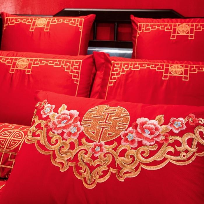 91家纺网 家纺一手货源 找家纺 绣女坊 2023新款婚庆四件套多件套 一心一意