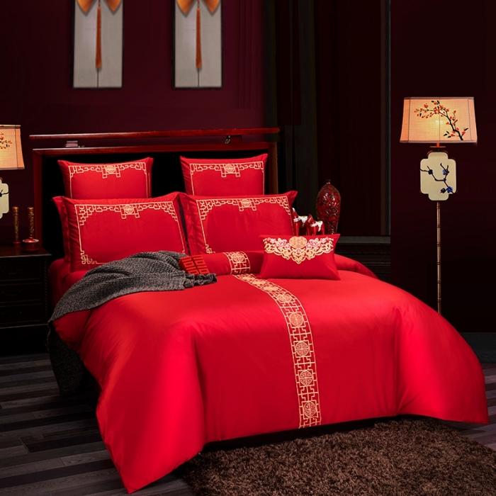 91家纺网 家纺一手货源 找家纺 绣女坊 2023新款婚庆四件套多件套 一心一意