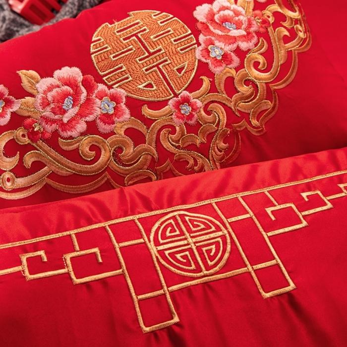 91家纺网 家纺一手货源 找家纺 绣女坊 2023新款婚庆四件套多件套 一心一意