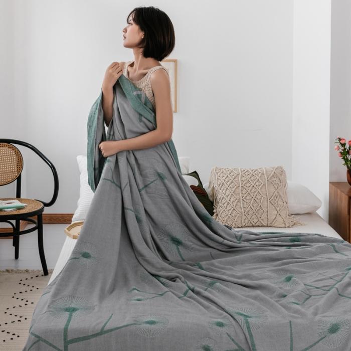 91家纺网 家纺一手货源 找家纺 朴尔 2020年新款冰感竹纤维毛巾被 漫舞-绿灰色