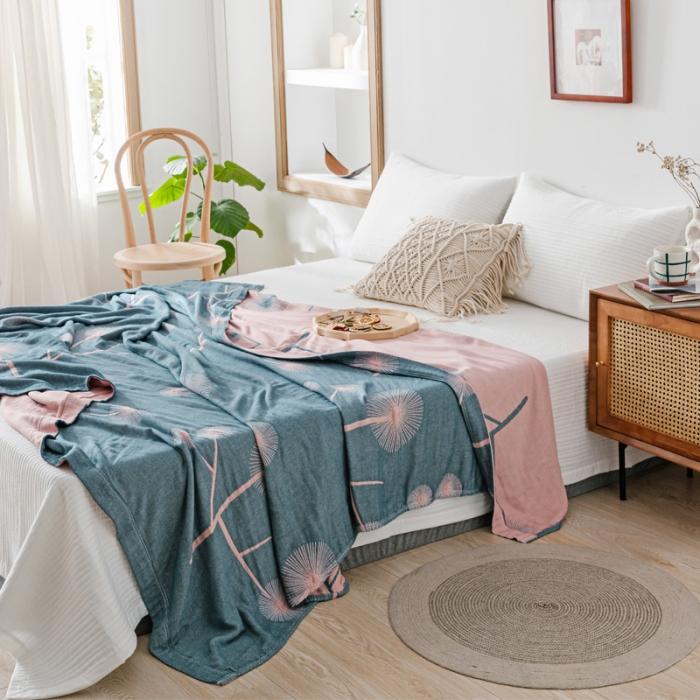 91家纺网 家纺一手货源 找家纺 朴尔 2020年新款冰感竹纤维毛巾被 漫舞-粉绿色