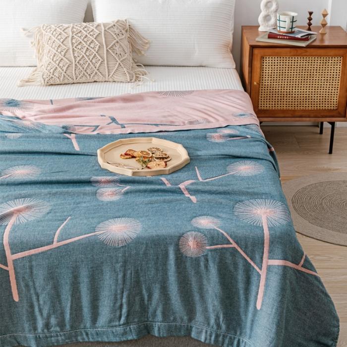 91家纺网 家纺一手货源 找家纺 朴尔 2020年新款冰感竹纤维毛巾被 漫舞-粉绿色