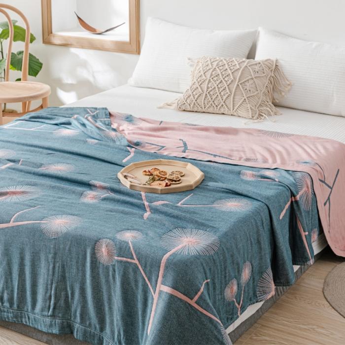 91家纺网 家纺一手货源 找家纺 朴尔 2020年新款冰感竹纤维毛巾被 漫舞-粉绿色