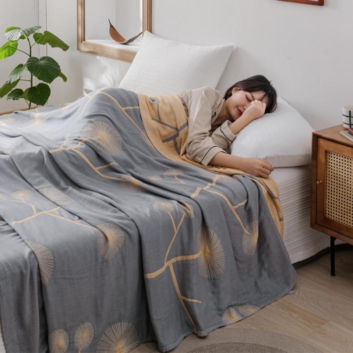 91家纺网 家纺一手货源 找家纺 朴尔 2020年新款冰感竹纤维毛巾被 漫舞-灰黄色