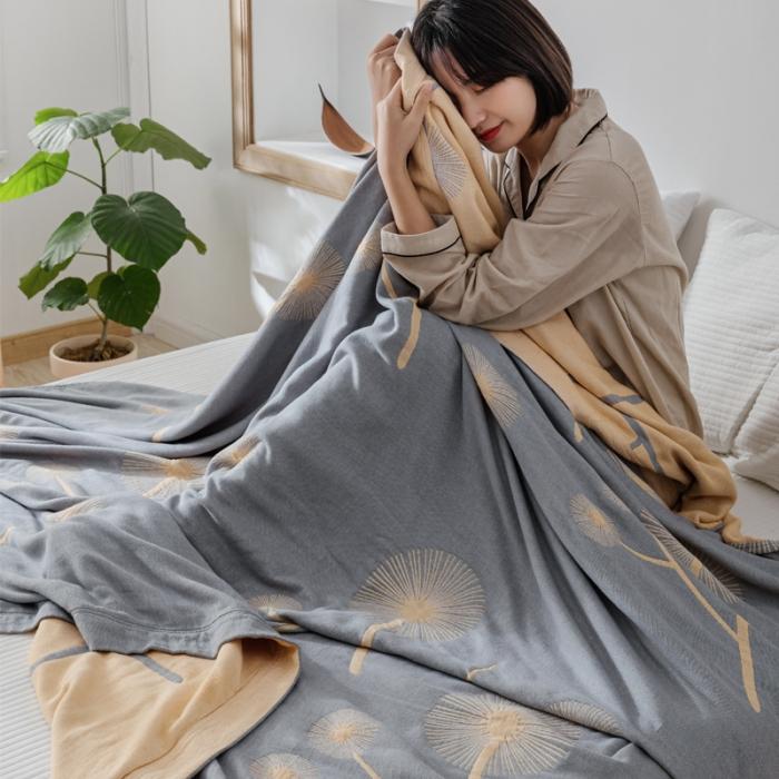 91家纺网 家纺一手货源 找家纺 朴尔 2020年新款冰感竹纤维毛巾被 漫舞-灰黄色