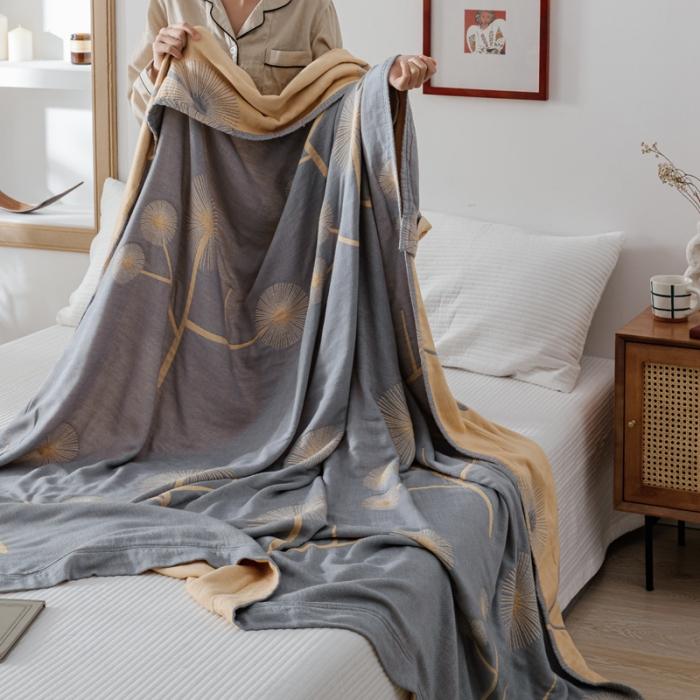 91家纺网 家纺一手货源 找家纺 朴尔 2020年新款冰感竹纤维毛巾被 漫舞-灰黄色