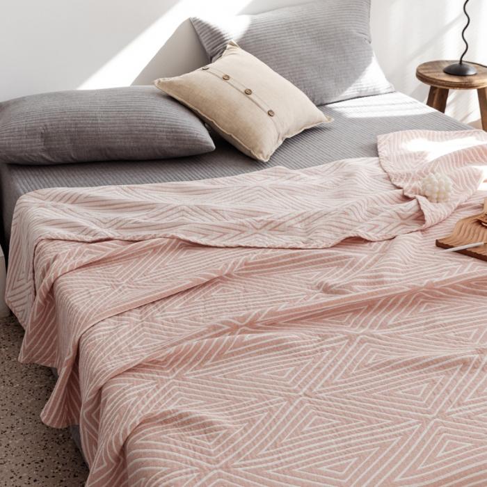 91家纺网 家纺一手货源 找家纺 朴尔 2020年新款加厚三层水洗棉全棉纱布毛巾被 等边三角-粉