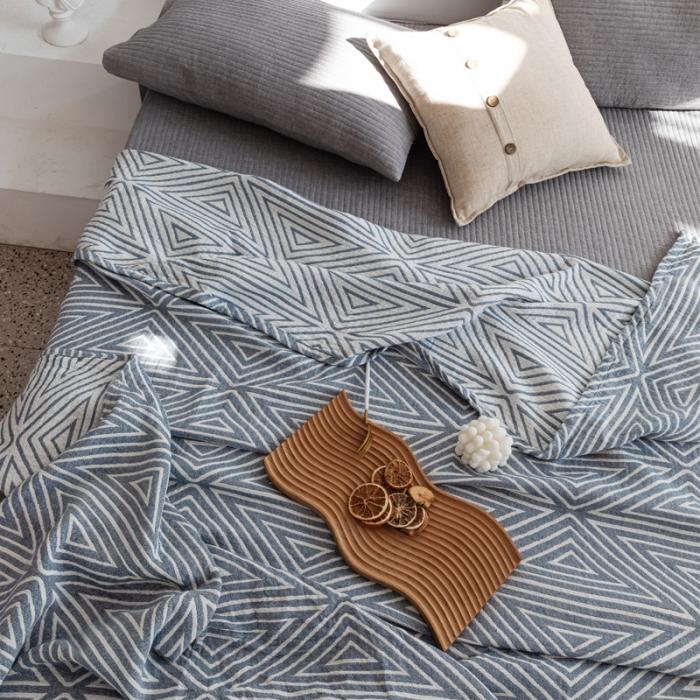 91家纺网 家纺一手货源 找家纺 朴尔 2020年新款加厚三层水洗棉全棉纱布毛巾被 等边三角-兰