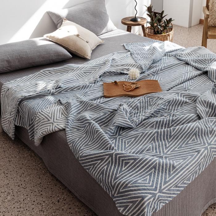 91家纺网 家纺一手货源 找家纺 朴尔 2020年新款加厚三层水洗棉全棉纱布毛巾被 等边三角-兰