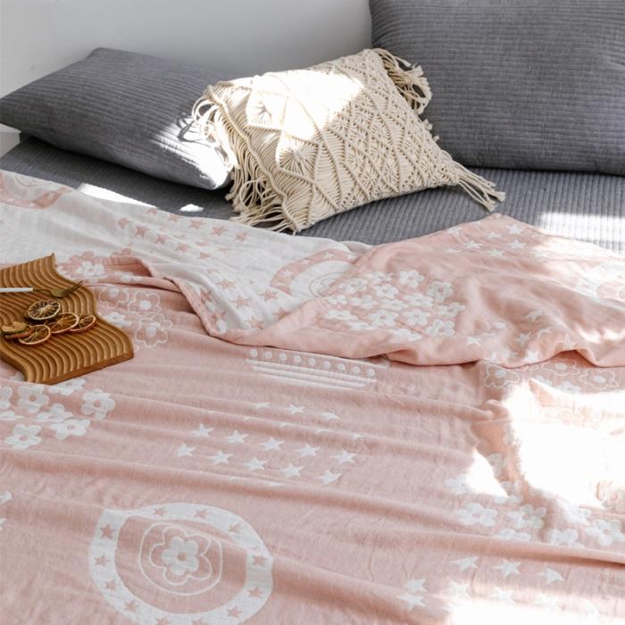 91家纺网 家纺一手货源 找家纺 朴尔 2020年新款加厚三层水洗棉全棉纱布毛巾被 星星点点-粉