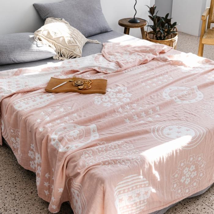 91家纺网 家纺一手货源 找家纺 朴尔 2020年新款加厚三层水洗棉全棉纱布毛巾被 星星点点-粉