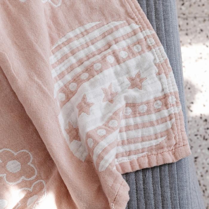 91家纺网 家纺一手货源 找家纺 朴尔 2020年新款加厚三层水洗棉全棉纱布毛巾被 星星点点-粉